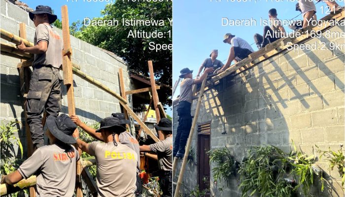 Samapta Polda DIY Laksanakan Gotong Royong dengan Warga Karangmojo