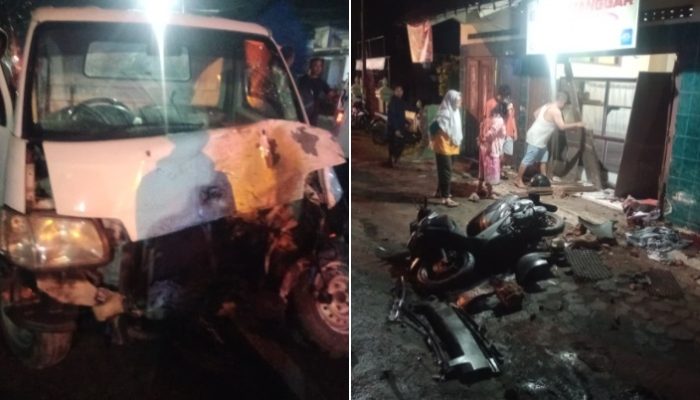 Pemotor Terpental, Pick Up Ringsek Usai Selip dan Tabrak Warung Gudeg di Bantul