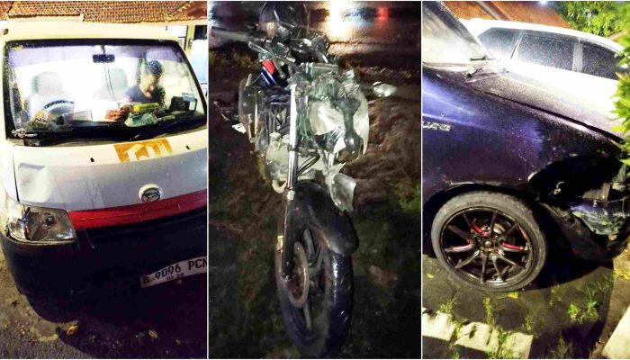 Tabrakan Beruntun di Simpang Druwo, Motor Ringsek dan Korban Luka Serius