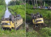 Truk Canter Hilang Kendali di Letter S Garongan, Terjun ke Sungai dan Terbalik Dini Hari