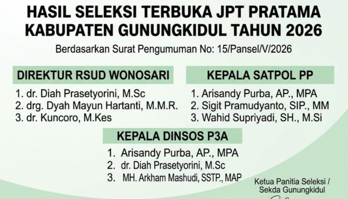 Dua Kandidat Dominasi Seleksi Jabatan Pimpinan Tinggi Gunungkidul, Masuk Bursa RSUD hingga Dinsos P3A