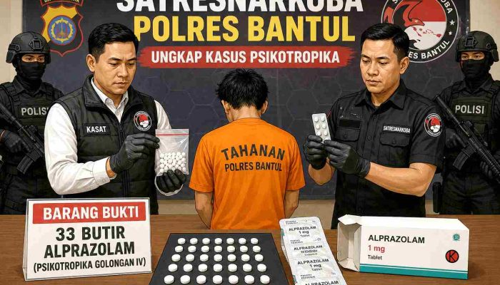 Satresnarkoba Polres Bantul Amankan Buruh Harian yang Simpan 33 Butir Alprazolam Tanpa Izin