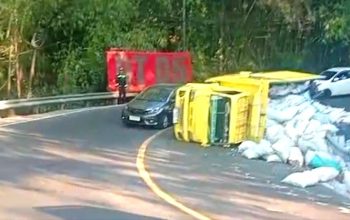 Truk Terguling di Tikungan Bokong Semar, Muatan 9 Ton Gaplek Tutup Sebagian Badan Jalan