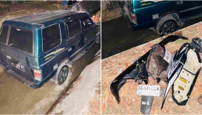 Hindari Motor Tanpa Lampu, Isuzu Panther Tabrak 2 Motor hingga Masuk Selokan